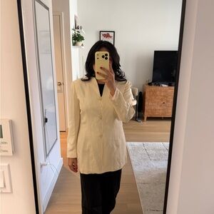 Misho Women's Blazer Jacket Size 6 Ivory Cream Embroidered 100% Silk